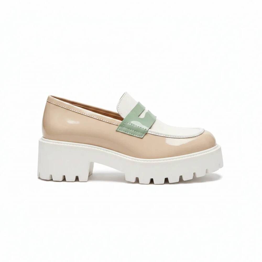 NEW NEROGIARDINI women's vernice loafer in cream green flat